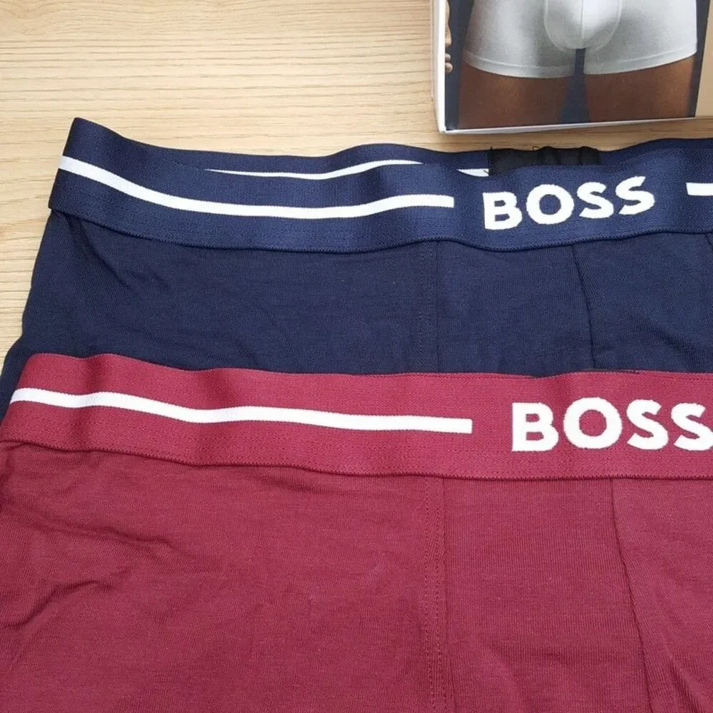 HUGO BOSS Boxer Briefs Mens Large Navy Blue Maroon Red 2-Pack BOLD Cotton